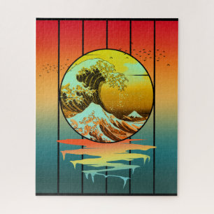 Quebra-cabeça Vintage Sunset Japonês Wave Ocean