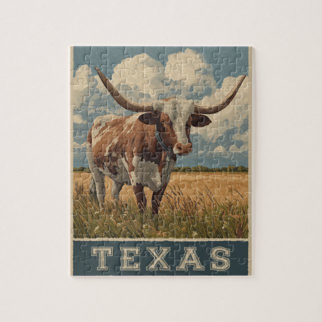 Quebra-cabeça Vintage Texas Longhorn Bull Viagem (Vertical)