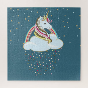 Quebra-cabeça Vintage Unicorn: Ilustração de Nuvens do Arco-Íris