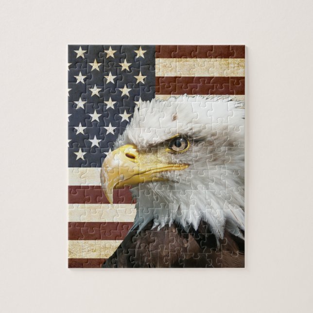 Quebra-cabeça Vintage US USA Flag com American Eagle (Vertical)