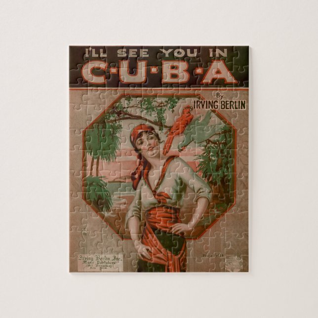 Quebra-cabeça Vintage. Vejo você em Cuba Viagem (Vertical)
