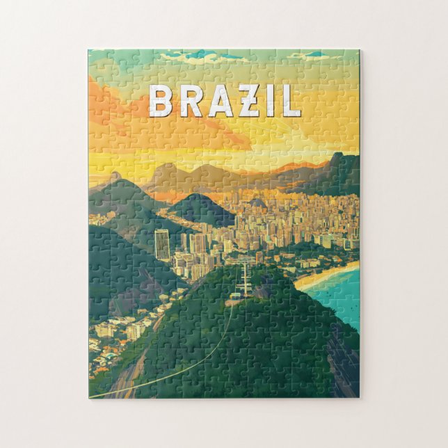 Quebra-cabeça Vintage Viagem de ilustração do Brasil (Vertical)