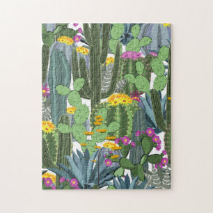 Quebra-cabeça Vintage Watercolor Cactus e Cactos Flores