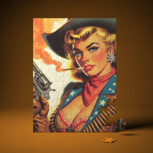Quebra-cabeça Vintage Western Cowgirl Pin Up