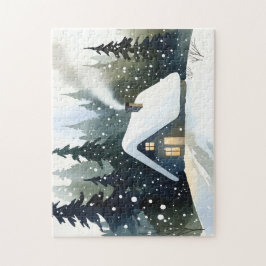 Quebra-cabeça Vintage Winter Cabin Watercolor Christmas