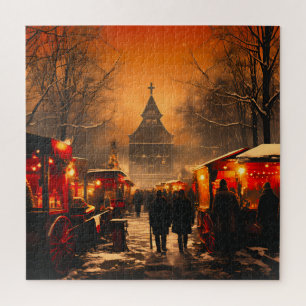 Quebra-cabeça Vintage Winter Snowy Christmas Market