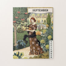 Vintage Woman Monthly Gardening SETEMBER Colorful