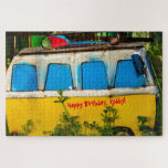 Quebra-cabeça Vintage Yellow / Blue Bus Photo Art Jigsaw Puzzle<br><div class="desc">Spending the day shopping for antiques also makes for a great day of photography! We captured this amazing brightly colored antique blue and yellow bus complete with surfboards on top! The theme of the photo makes it a great gift for adults, and the bright colors along with the theme of...</div>