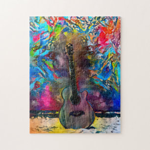 Quebra-cabeça Violão Abstrato Colorido Desafio do Duro