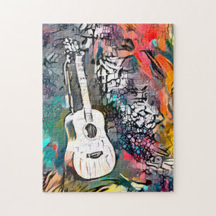 Quebra-cabeça Violão Abstrato Colorido Desafio do Duro a Jigse