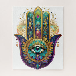 Quebra-cabeça Violet Green Gold Petals Hamsa Turquoise Third Eye