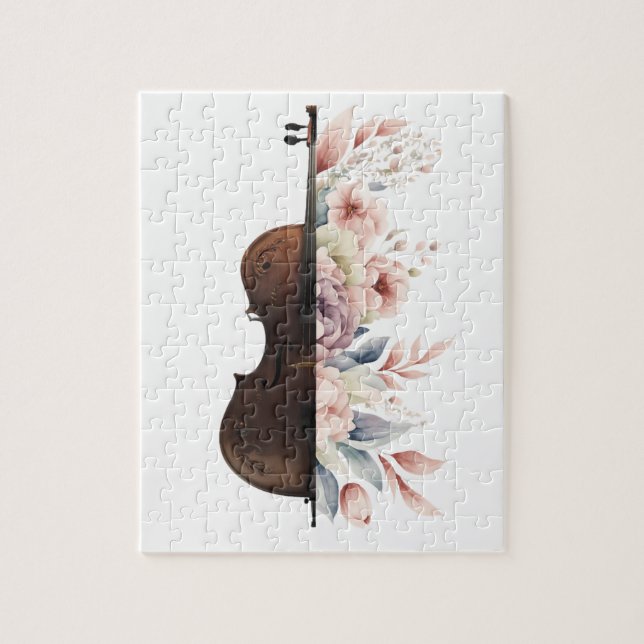 Quebra-cabeça Violino com flores. (Vertical)