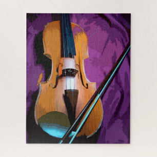 Quebra-cabeça Violino Elegante na Seda Roxa, para Amantes de Mús