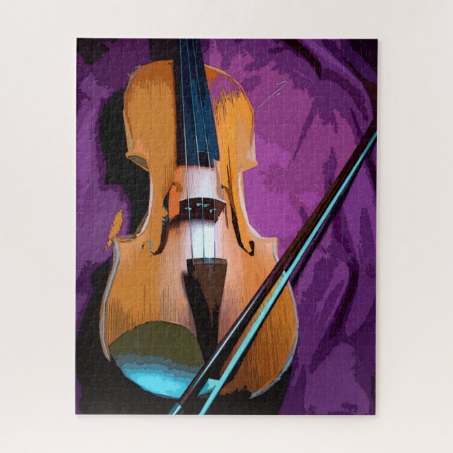 Quebra-cabeça Violino Elegante na Seda Roxa, para Amantes de Mús (Vertical)