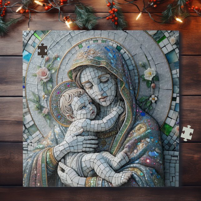 Quebra-cabeça Virgem Maria e Jesus Bebê | Estátua do Mosaico (Criador carregado)
