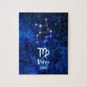 Quebra-cabeça Virgem Zodiac Constelação Azul Galáxia Monograma