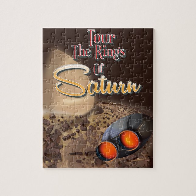Quebra-cabeça Visite os anéis do Poster de viagens Saturno. (Vertical)
