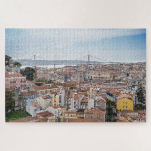 Quebra-cabeça Vista da antiga cidade de Lisboa e 25 da ponte de