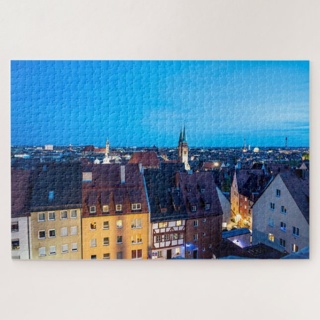 Quebra-cabeça Vista da cidade antiga de Nuremberga à noite (Horizontal)