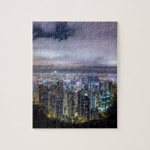Quebra-cabeça Vista da noite escura da cidade de Hong Kong