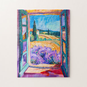 Quebra-cabeça Vista dos Campos de Lavanda no Verão. Pintura