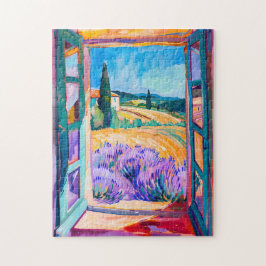 Quebra-cabeça Vista dos Campos de Lavanda no Verão. Pintura
