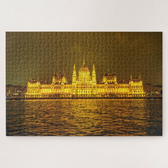 Quebra-cabeça Vista Noturna, Parlamento Húngaro, Budapeste Hungr (Horizontal)