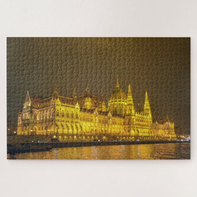 Quebra-cabeça Vista Noturna, Parlamento Húngaro, Budapeste Hungr (Horizontal)