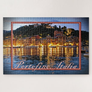 Quebra-cabeça Vista pintada de Portofino, Itália à noite - 20x