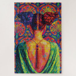 Quebra-cabeça Vista Posterior de Mulher Tranças Coloridas Padrão