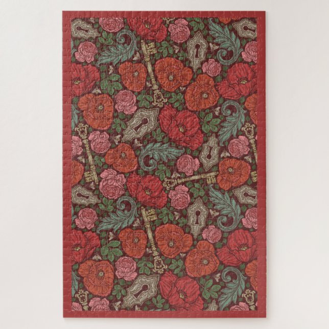 Quebra-cabeça Vítoro Steampunk Velho Chave de Bloqueio Poppies V (Vertical)