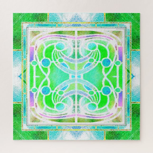 Quebra-cabeça Vitraça de Catedral em Verde Menta Fresco (Vertical)