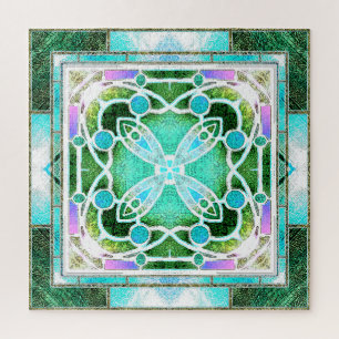Quebra-cabeça Vitral de Catedral em Verde e Hortelã
