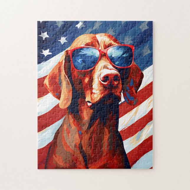 Quebra-cabeça Vizsla 4 de julho Dia da Independência (Vertical)
