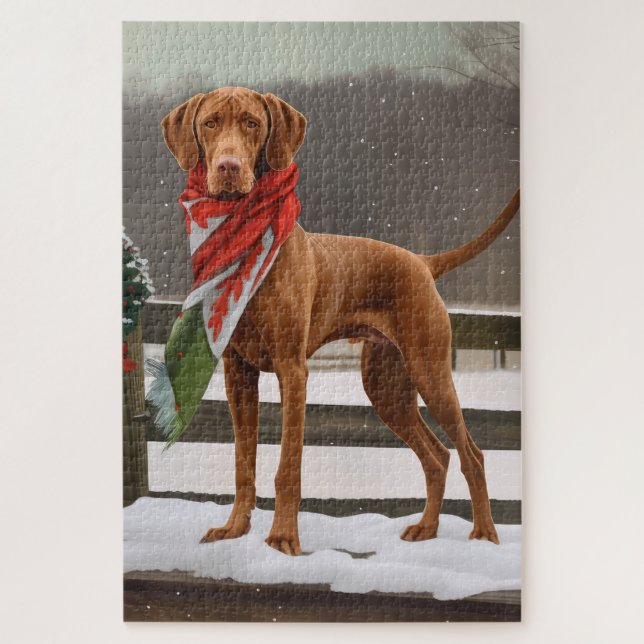 Quebra-cabeça Vizsla Dog no Natal da Neve (Vertical)