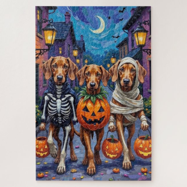 Quebra-cabeça Vizsla Dogs Trick-or-Tratating in Halloween Costum (Vertical)