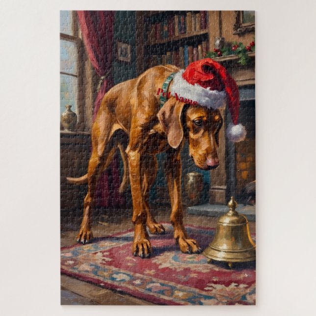 Quebra-cabeça Vizsla Pointer Stance sinopla sino de Natal (Vertical)