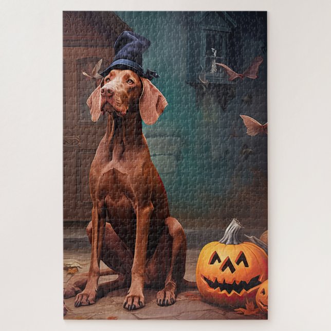 Quebra-cabeça Vizsla Pumpkins Halloween Scary (Vertical)