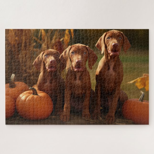 Quebra-cabeça Vizsla Puppy Autumn Delight Pumpkin (Horizontal)