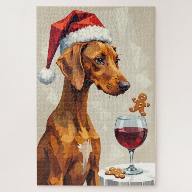 Quebra-cabeça Vizsla Tratamento de Natal Moderno Chapéu Pointer (Vertical)
