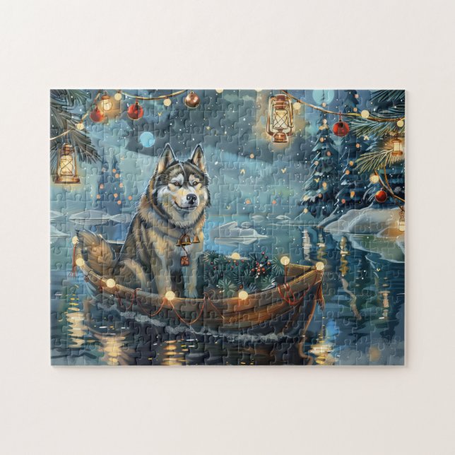Quebra-cabeça Voyage festiva de Natal Malamute no Alasca (Horizontal)