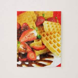 Quebra-cabeça Waffle belga e morangos do chocolate