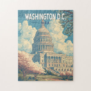 Quebra-cabeça Washington DC Capitol Viagem Arte Vintage