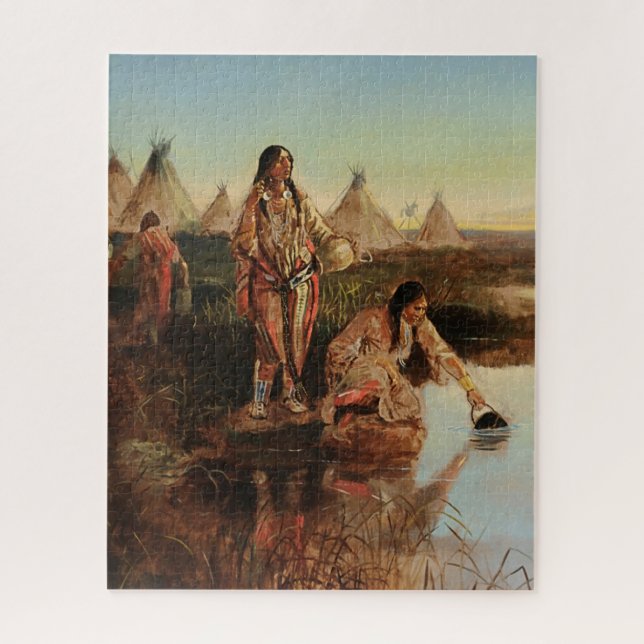 Quebra-cabeça “Water For Camp” Cowboy Art by Charles Russell (Vertical)