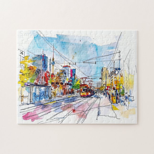 Quebra-cabeça Watercolor Berlin Mitte Tram Facades Coloridas (Horizontal)