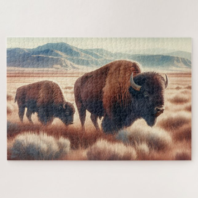 Quebra-cabeça Watercolor Bison nas Planícies (Horizontal)