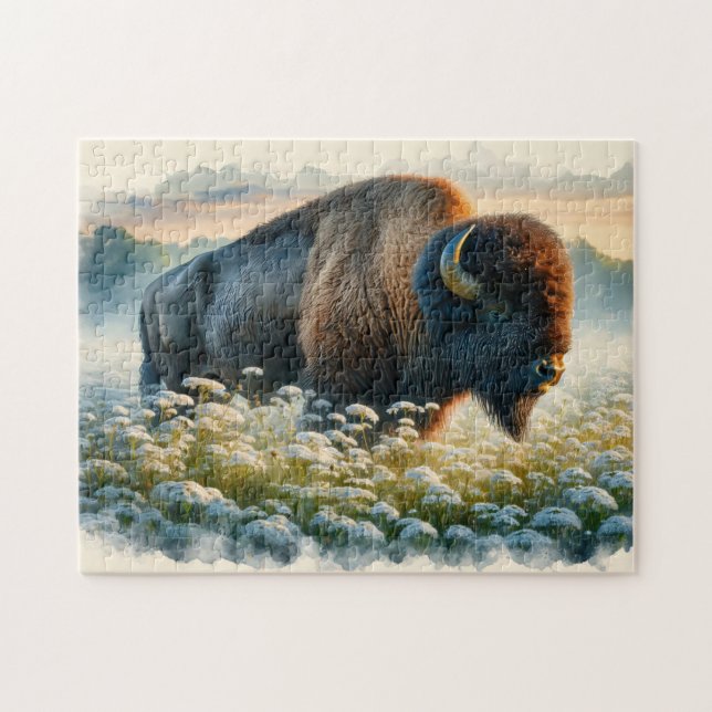 Quebra-cabeça Watercolor Bison White Willows (Horizontal)