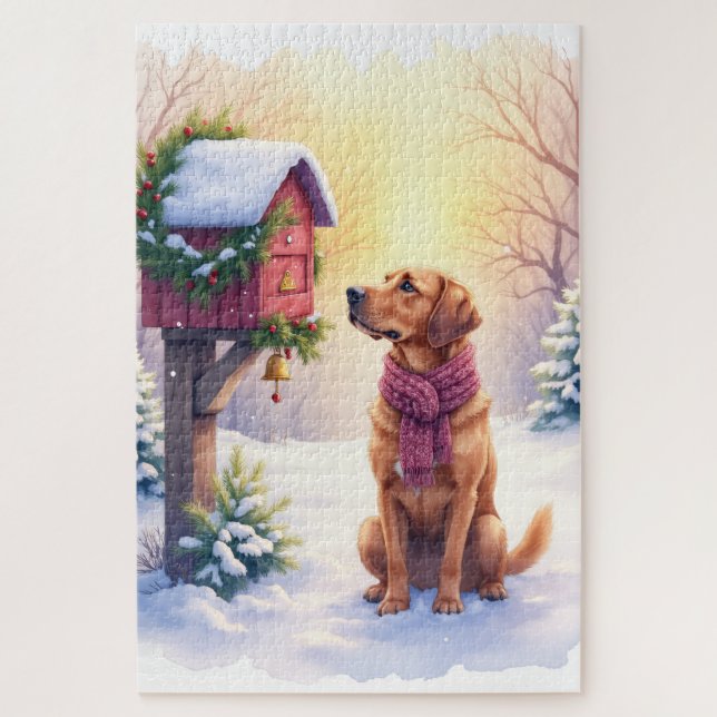 Quebra-cabeça Watercolor Bloodhound Country Mailbox Christmas (Vertical)