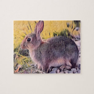 Quebra-cabeça Watercolor Brown Bunny Rabbit Vintage Art