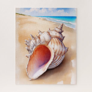Quebra-cabeça Watercolor Conch Shell na Praia